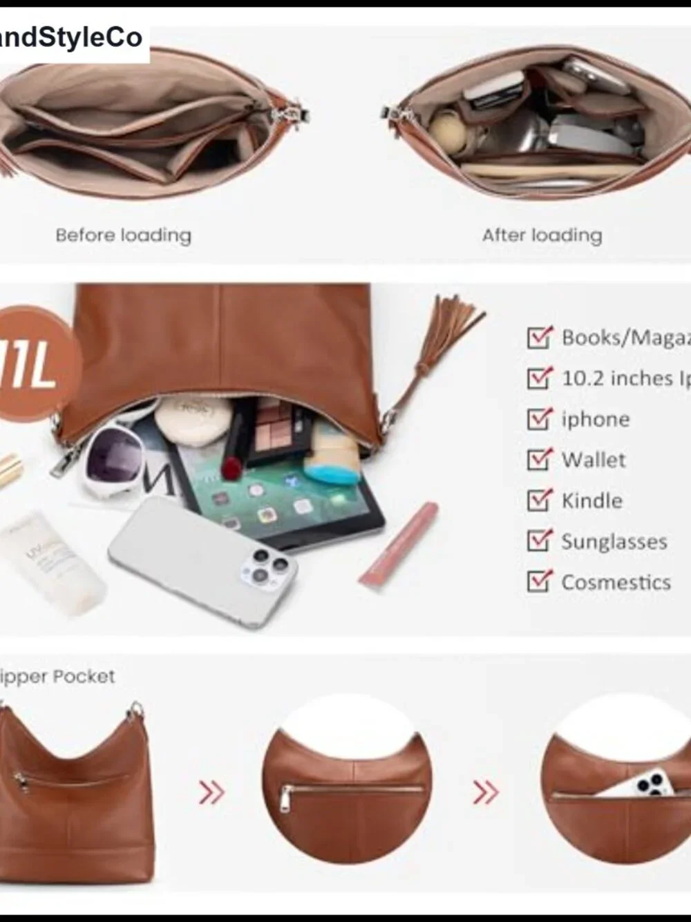 Genuine Leather Hobo Crossbody Bag for Women, Soft Real Leather Shoulder